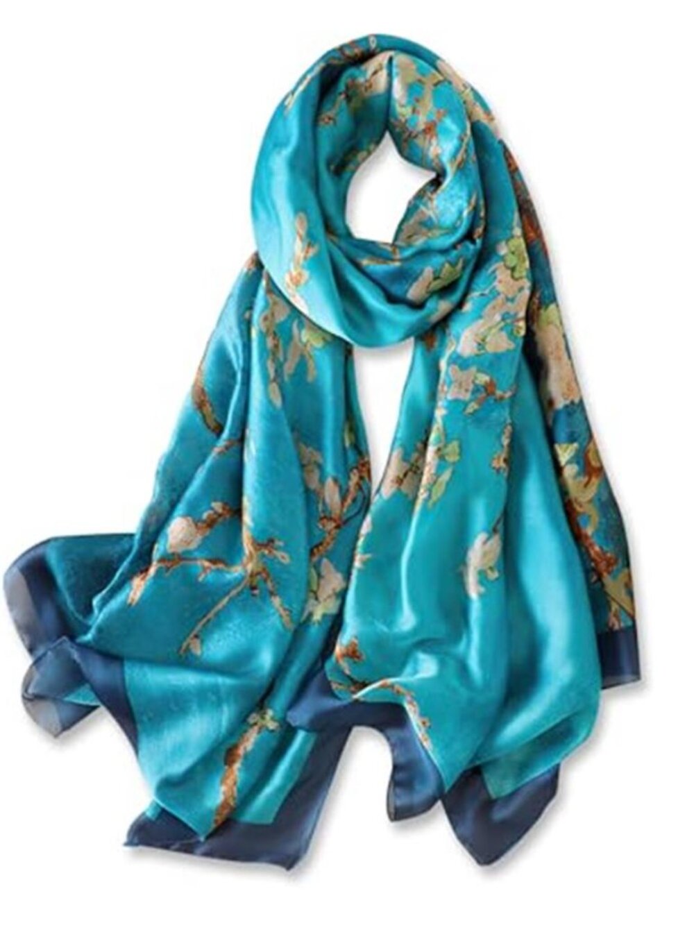 Blue Large Silk Feeling Scarf-Women's Fashion Long Mulberry Silk Satin Neck